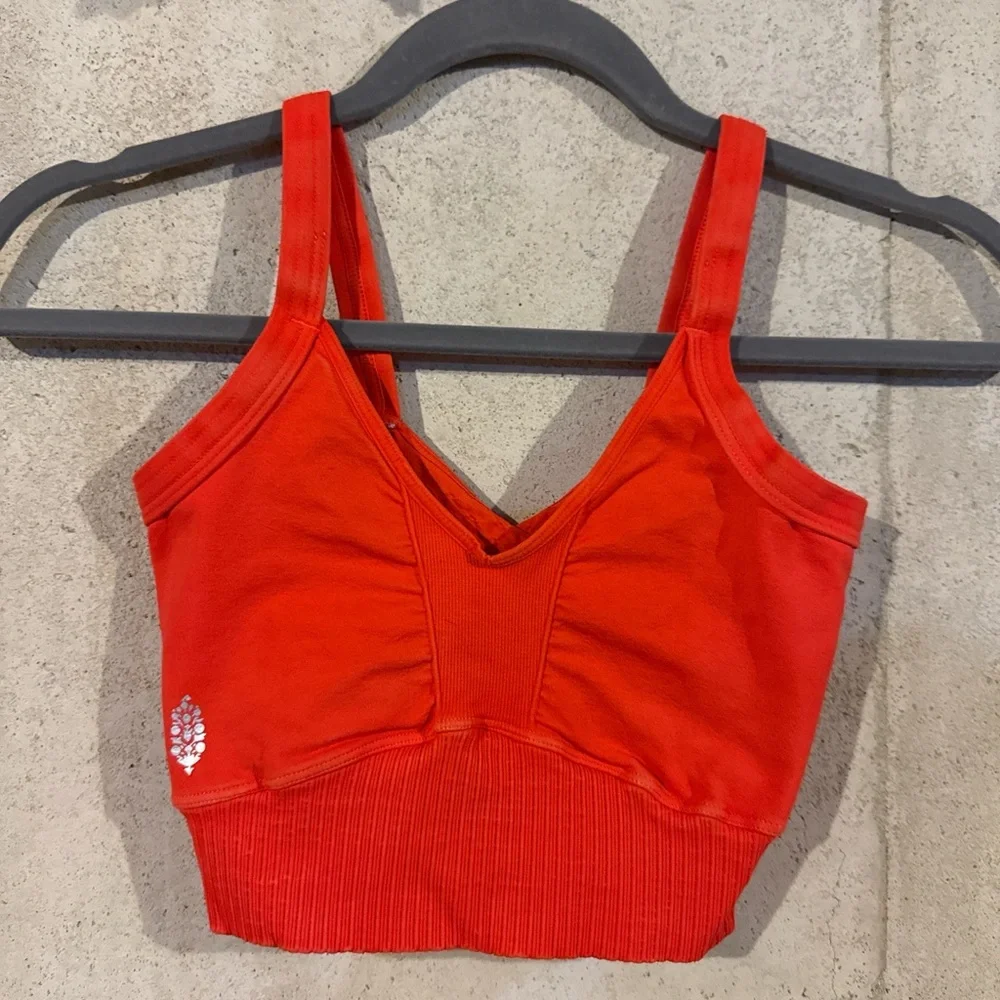 FP Movement by Free People Red Ribbed V-Neck Sports Bra - Picture 1 of 3
